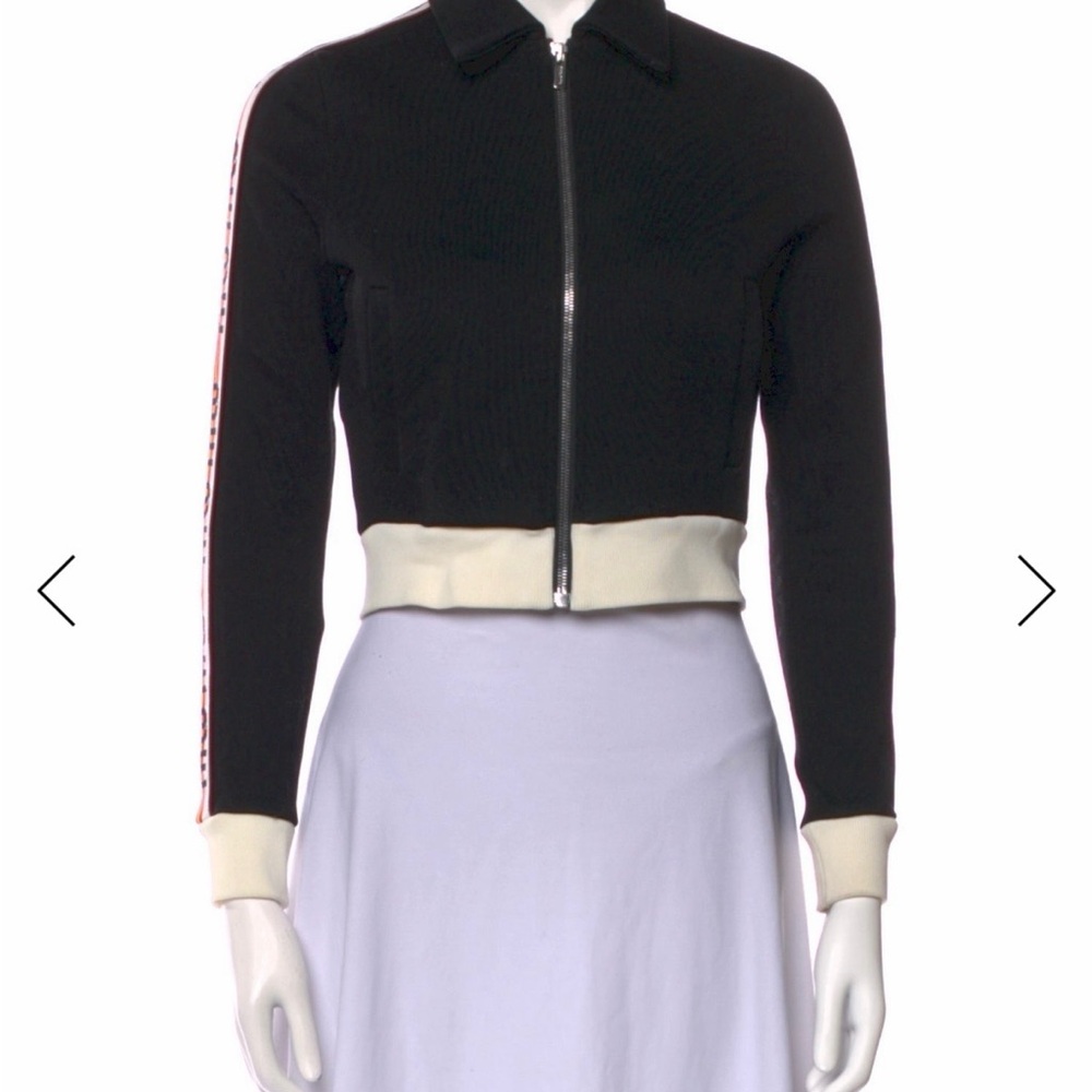 Miu Miu Black Cropped Track Jacket with Pink Stripe
